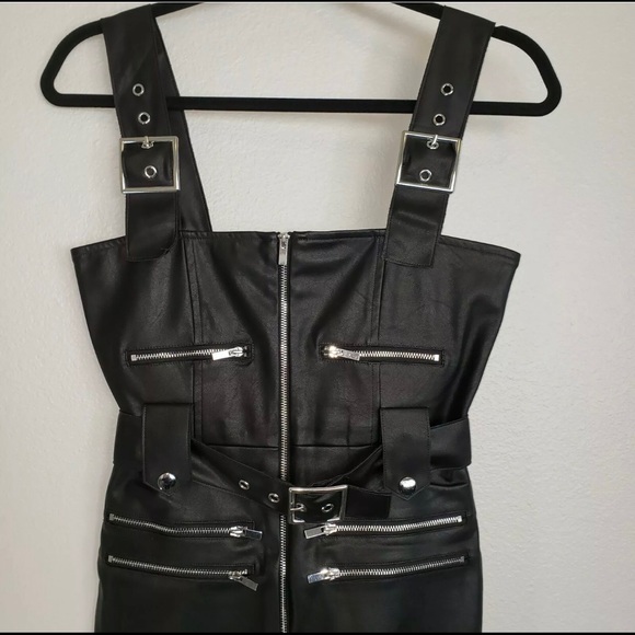 We Wore What Vegan Leather Adjustable Overalls. Detailed Hardware/Pockets/Zipper - Picture 7 of 9